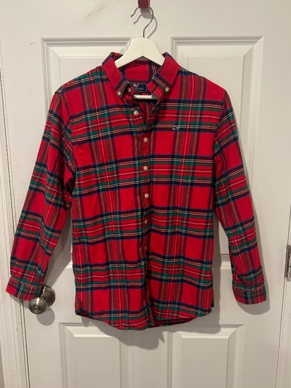 Boys' Vineyard Vines Red Plaid Whale Shirt, L(16)